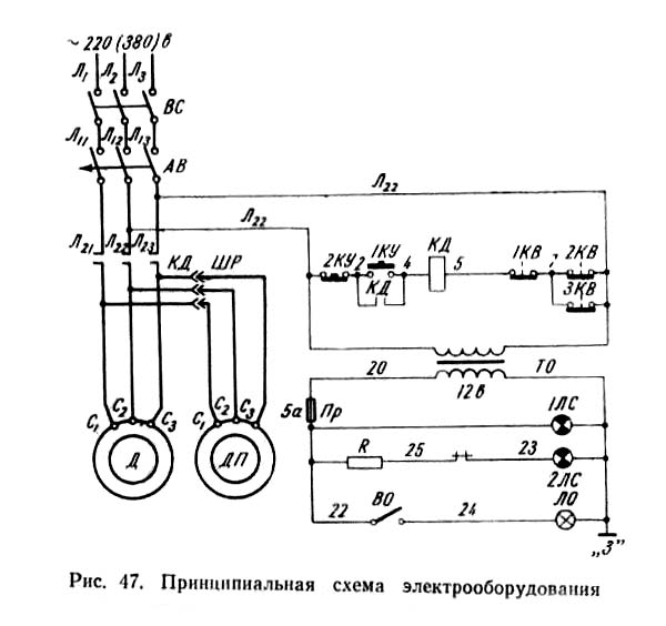 1Б10П Схема електрична токарного верстата поздовжнього точення